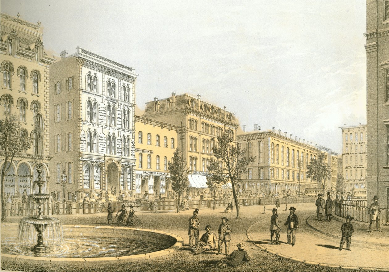LaSalle Street depuis Courthouse Square, de Chicago Illustrated, avec descriptions littéraires par James W. Sheahan, publié par Jevne & Almini, Chicago, 1866-67 - American School