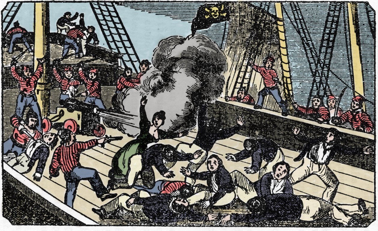 La mort du pirate gentilhomme Jean Lafitte (1780-1826), gravure de The pirate own book 1837. - American School