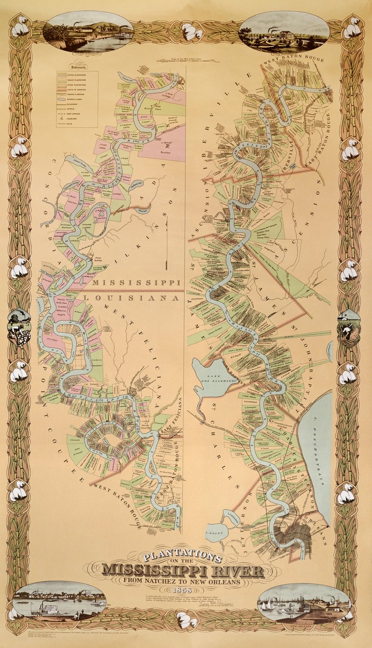 Carte représentant les plantations sur le fleuve Mississippi de Natchez à La Nouvelle-Orléans, 1858 - American School