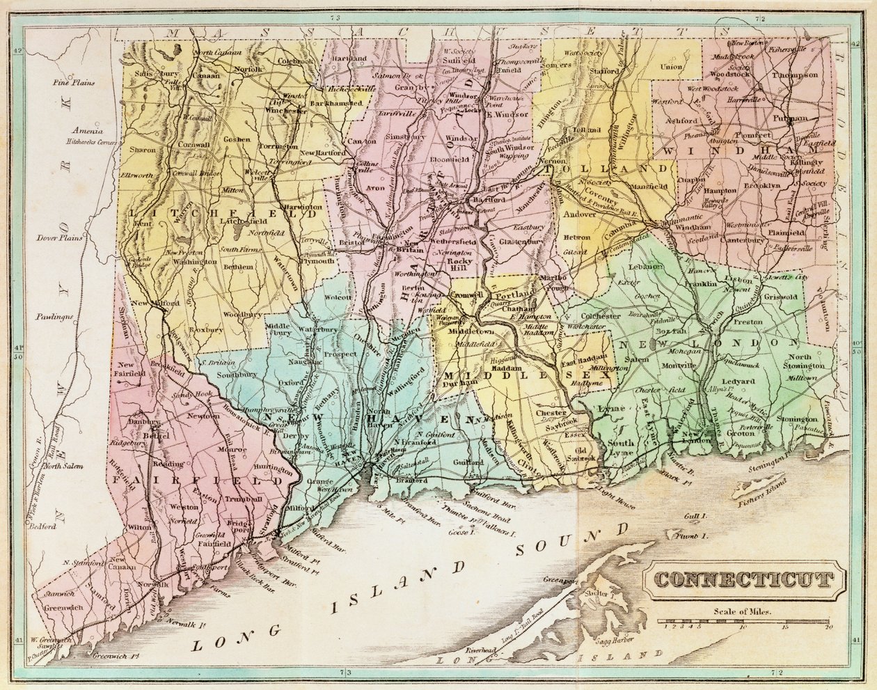 Carte du Connecticut, de 