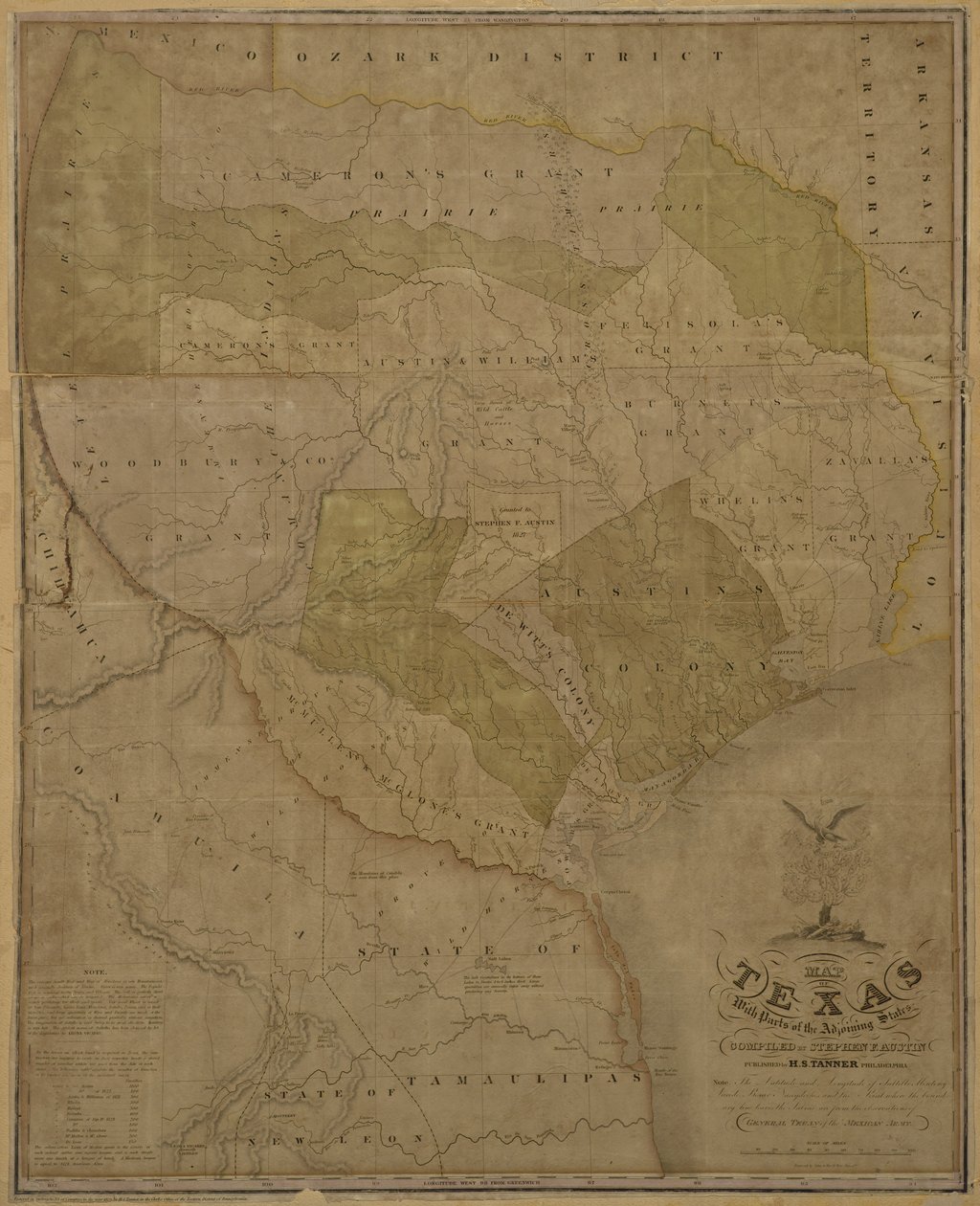 Carte du Texas avec des parties des États adjacents - American School