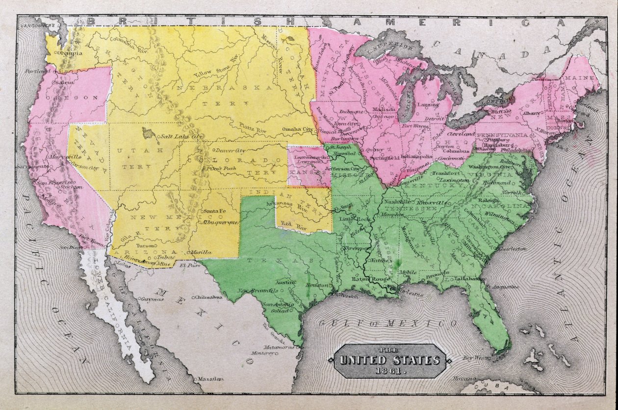 Carte des États-Unis en 1861, de 