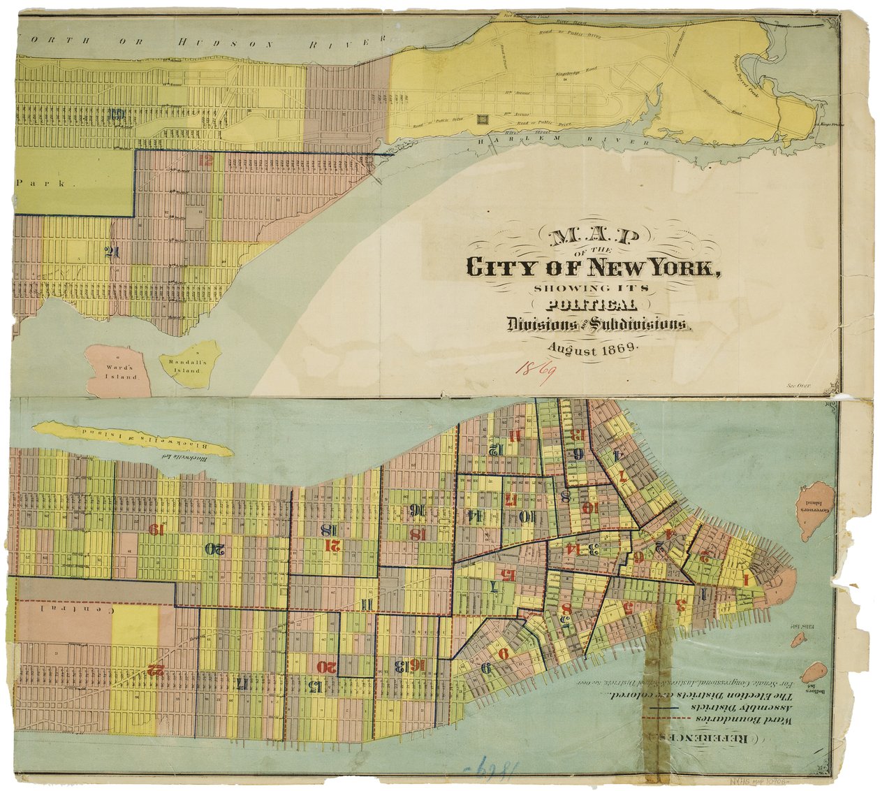 Carte de la ville de New York, montrant ses divisions politiques et subdivisions - American School