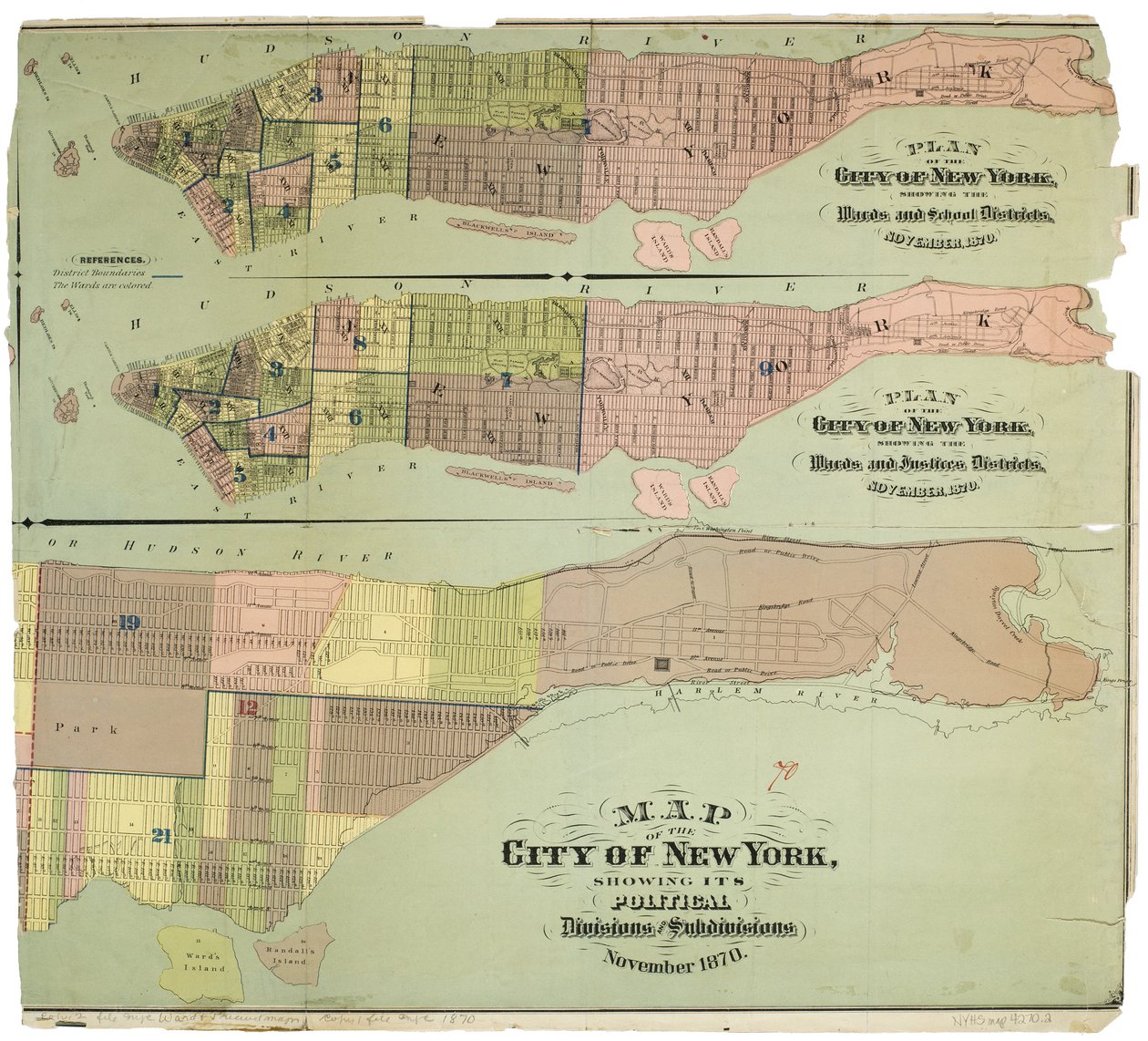Carte de la ville de New York, montrant ses divisions politiques et subdivisions - American School