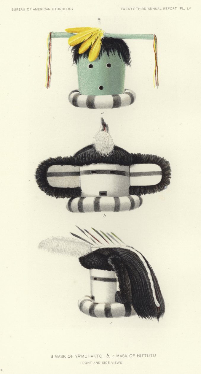 Masque de Yamuhakto et masque de Hutu (lithographie couleur) - American School