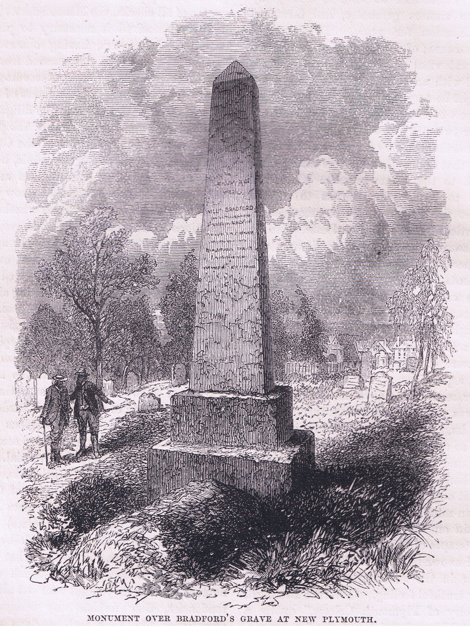 Monument sur la tombe de Bradford à New Plymouth 1641, illustration de l