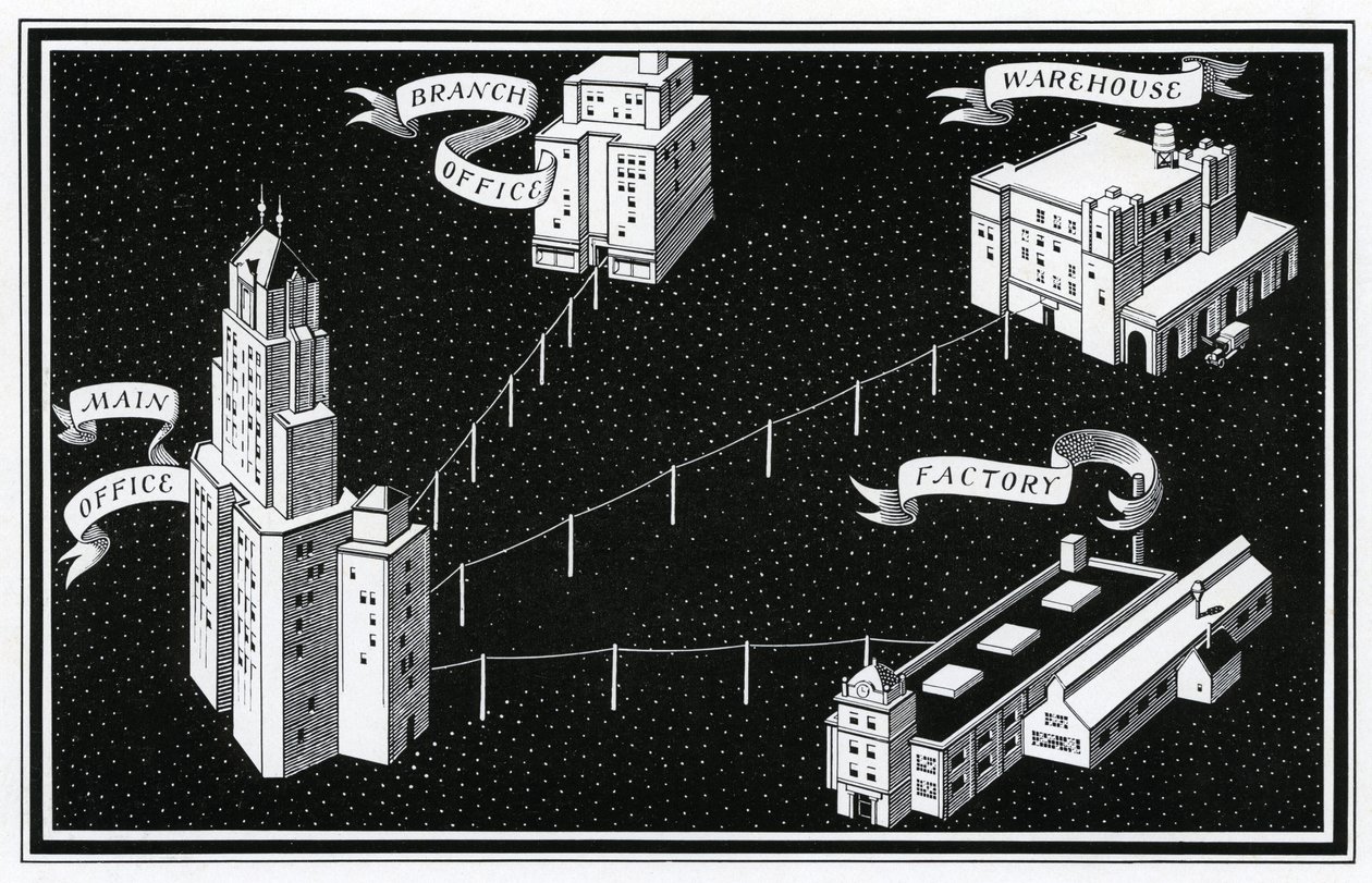 Entreprise en réseau avec bureaux et usine - American School