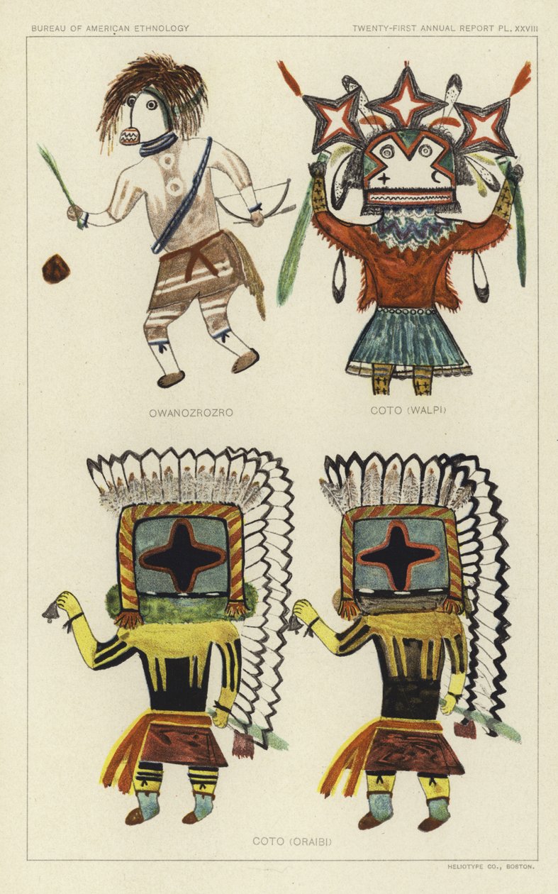Owanozrozro, Coto (Walpi), Coto (Oraibi) (lithographie couleur) - American School