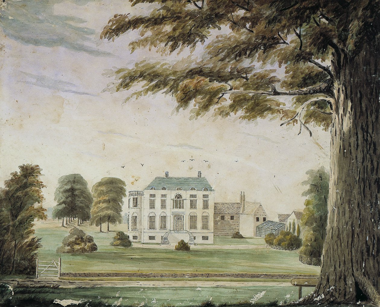 Park House, Angleterre : Maison de Richard Flower, père de George Flower (aquarelle sur papier monté sur carton) - American School