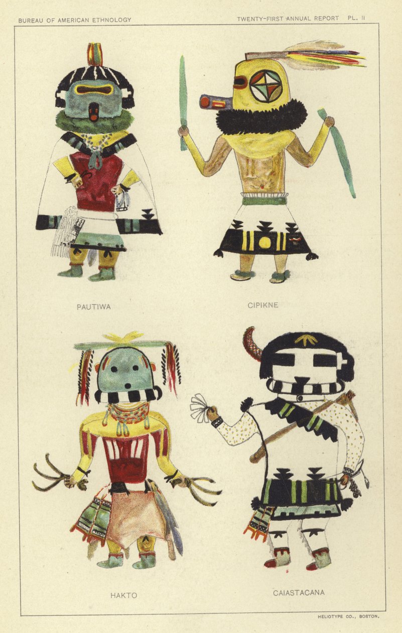 Pautiwa, Cipikne, Hakto, Caiastacana (lithographie couleur) - American School