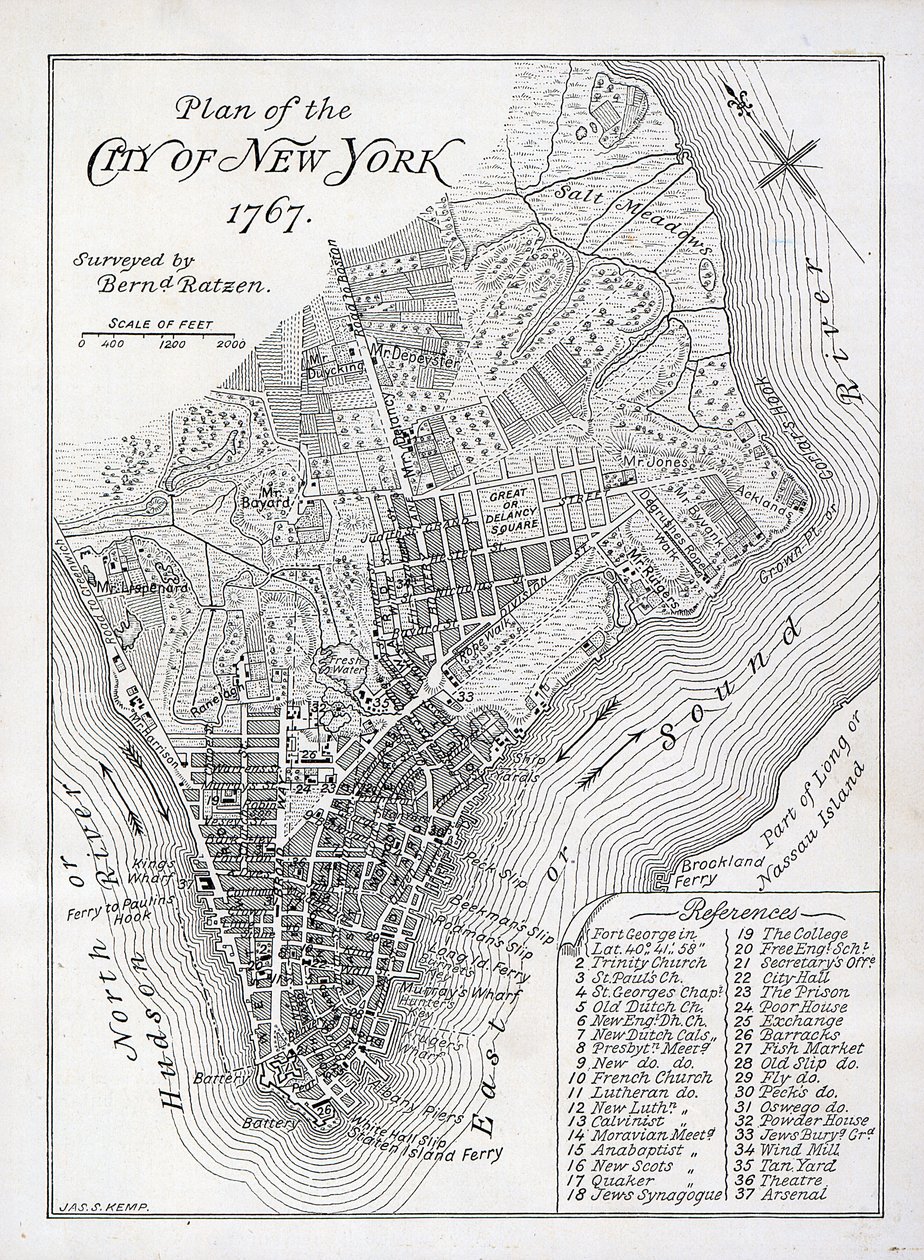 Plan de la ville de New York en 1767 - American School