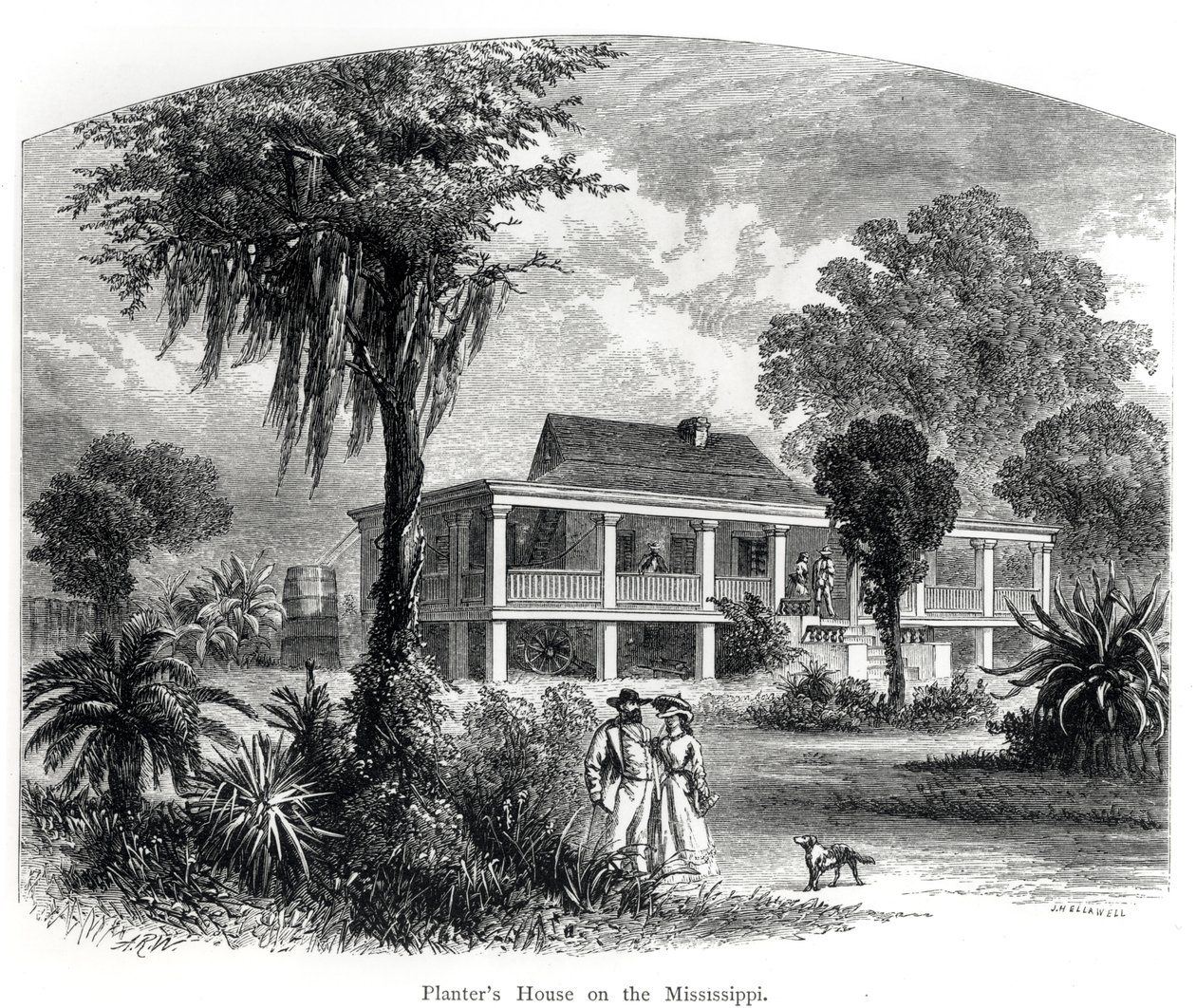 Maison du planteur sur le Mississippi, gravée par J.H. Ellawell - American School
