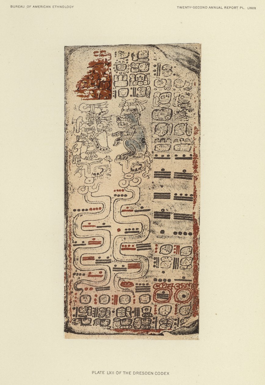 Planche LXII du Codex de Dresde (lithographie couleur) - American School