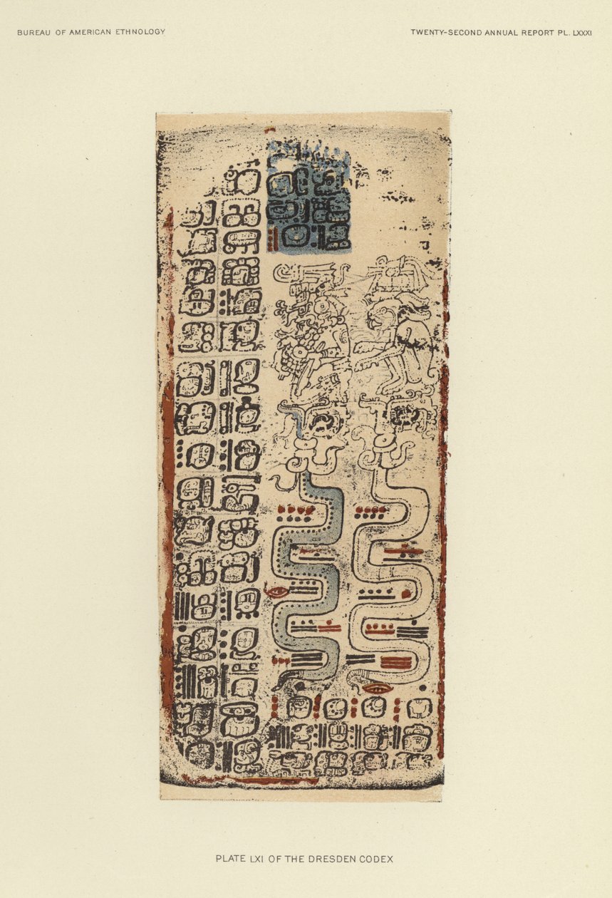 Planche LXI du Codex de Dresde (lithographie couleur) - American School