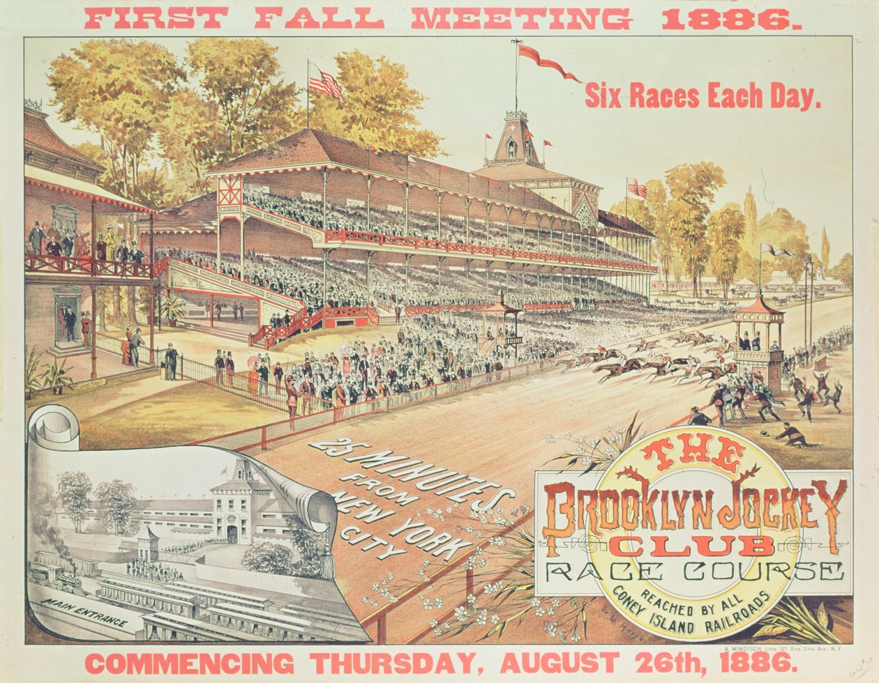 Affiche publicitaire pour le Brooklyn Jockey Club Race Course, 1886 - American School