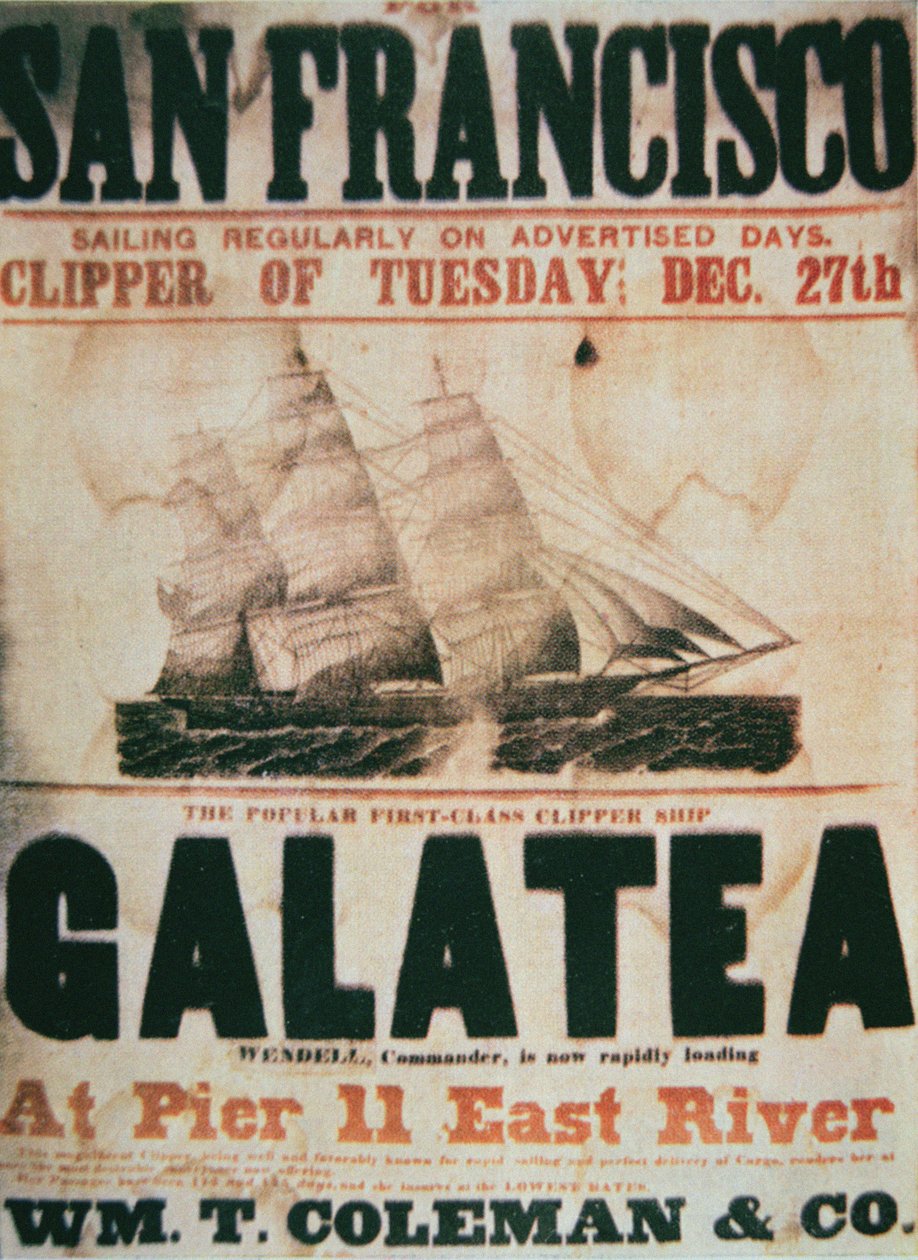 Affiche publicitaire pour la route New York-San Francisco du clipper 