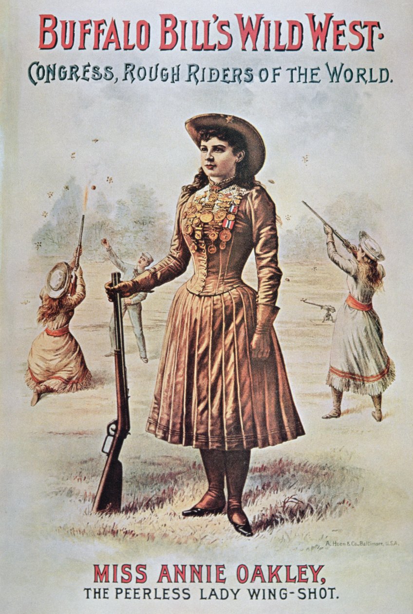 Affiche du Wild West Show de Buffalo Bill (1846-1917), avec Annie Oakley (1860-1926) vers 1899 - American School