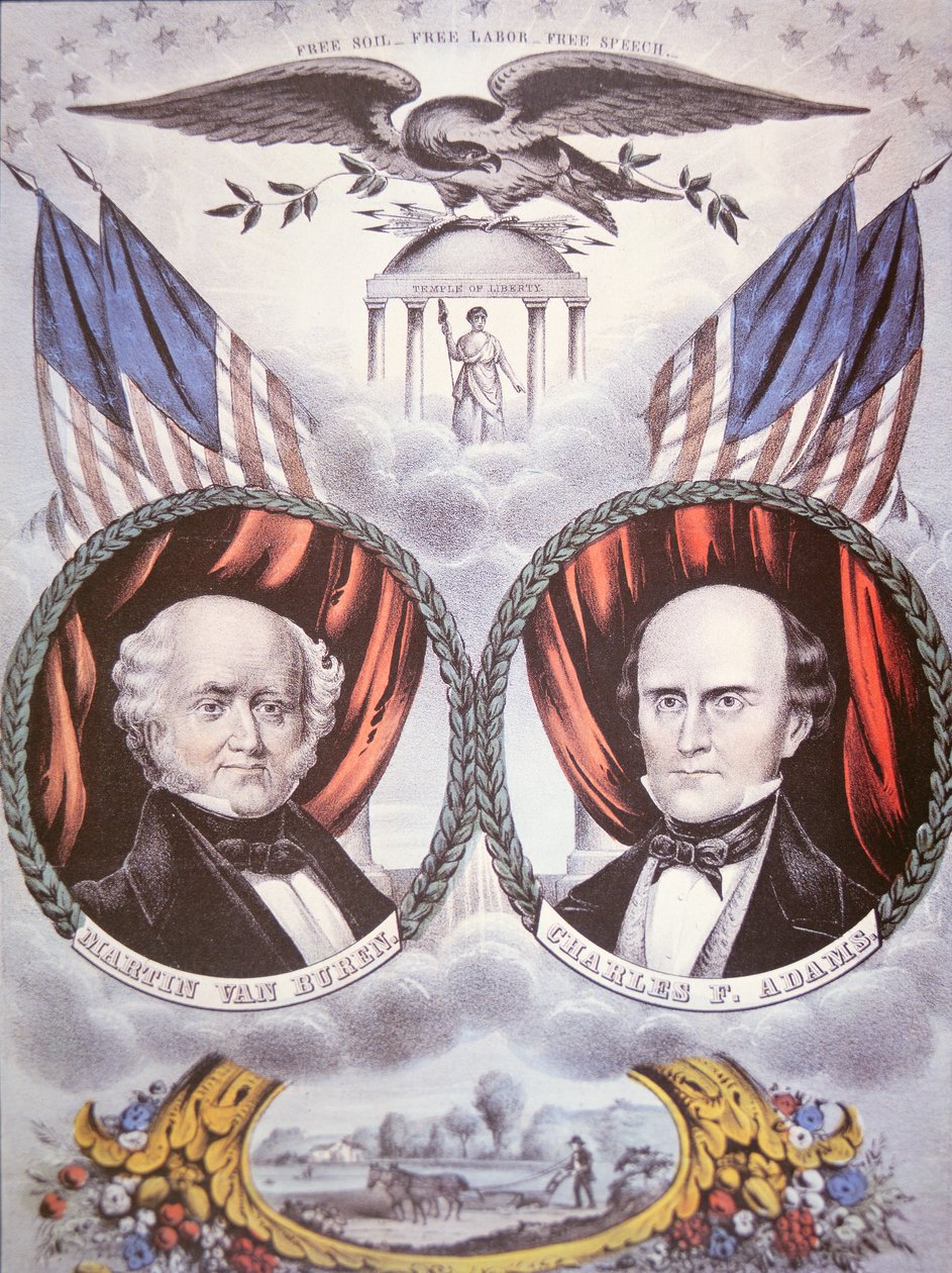 Affiche de campagne présidentielle représentant Martin van Buren (1782-1862) et Charles F. Adams (1807-86) pour le 