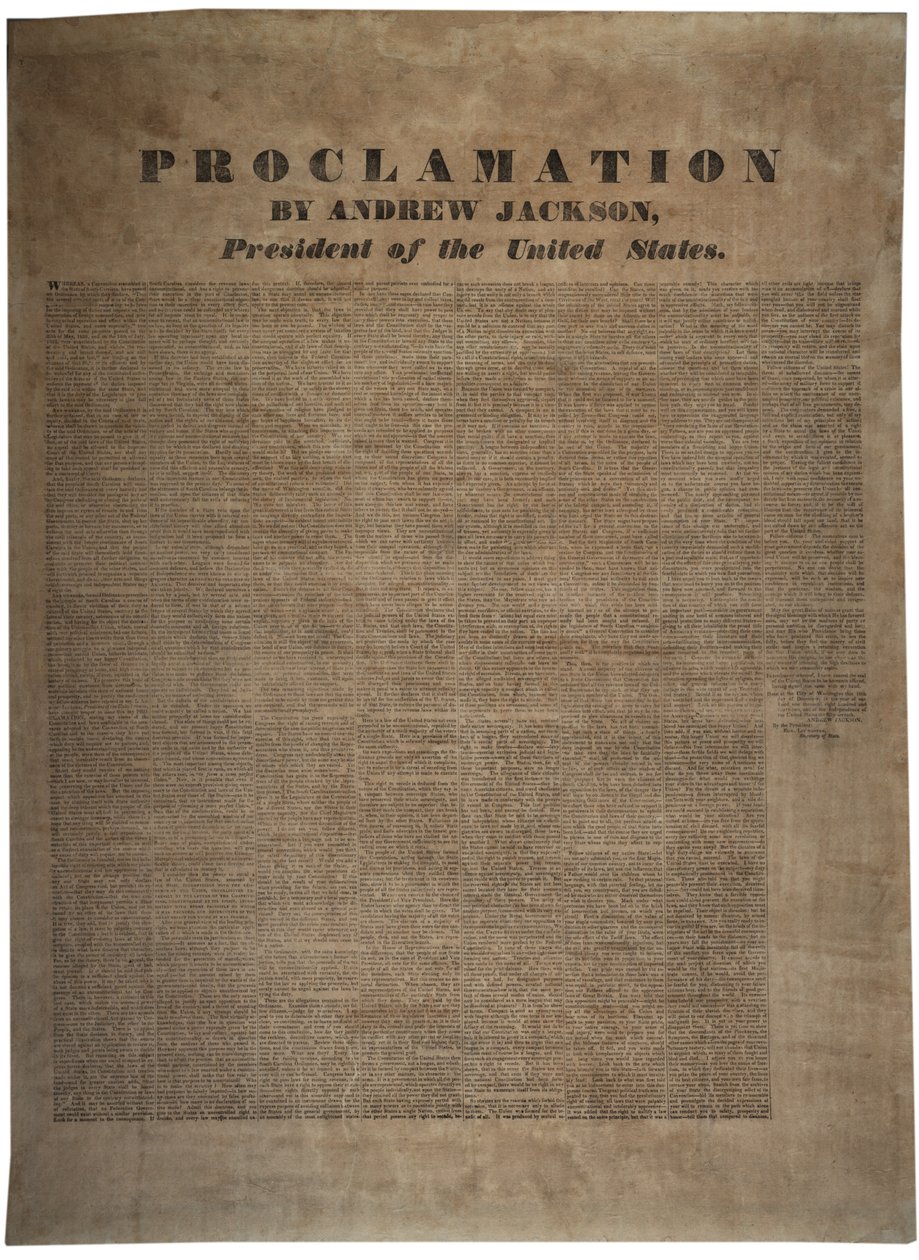 Proclamation par Andrew Jackson, président des États-Unis, 10 décembre 1832 - American School
