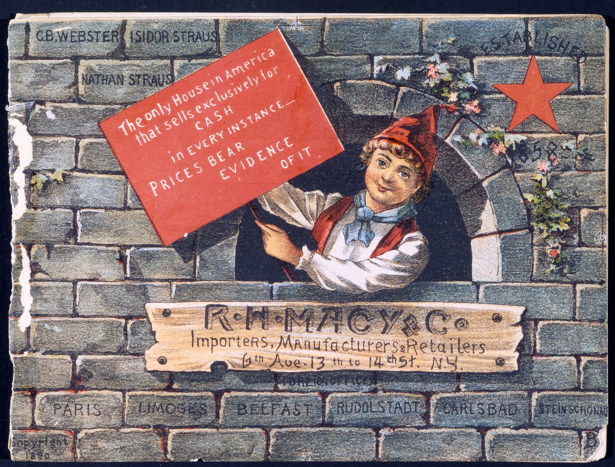 R.H. Macy & Co. Importateurs, Fabricants & Détaillants [couverture avant du catalogue], 1890 - American School