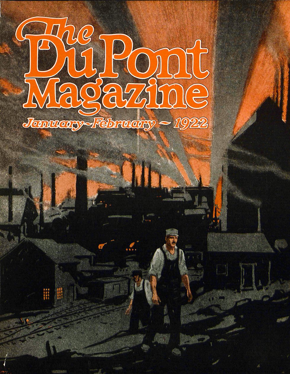 Élever un pont ferroviaire avec de la dynamite, couverture du DuPont Magazine, janvier-février 1922 - American School