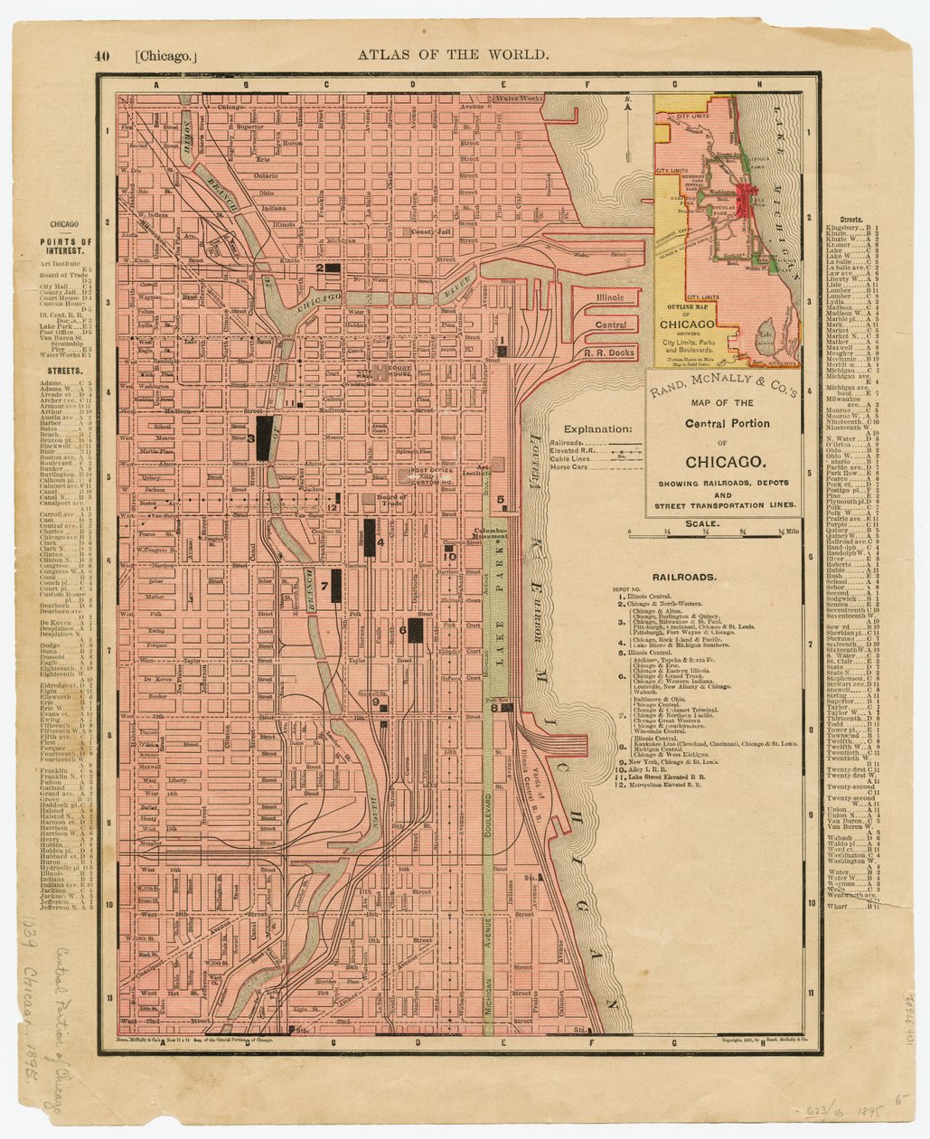 Carte de la partie centrale de Chicago, Illinois par Rand McNally & Company - American School