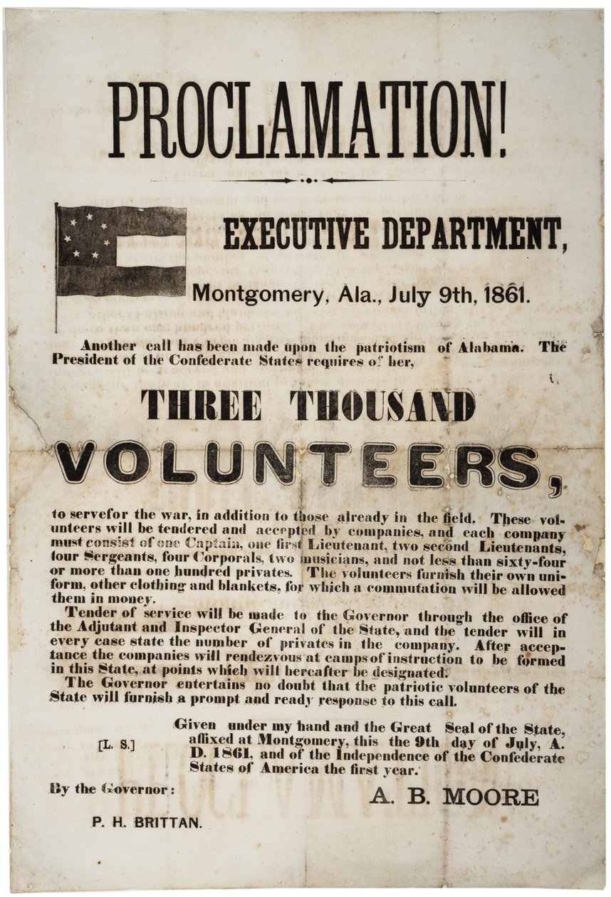 Affiche de recrutement demandant trois mille volontaires, 9 juillet 1861 - American School