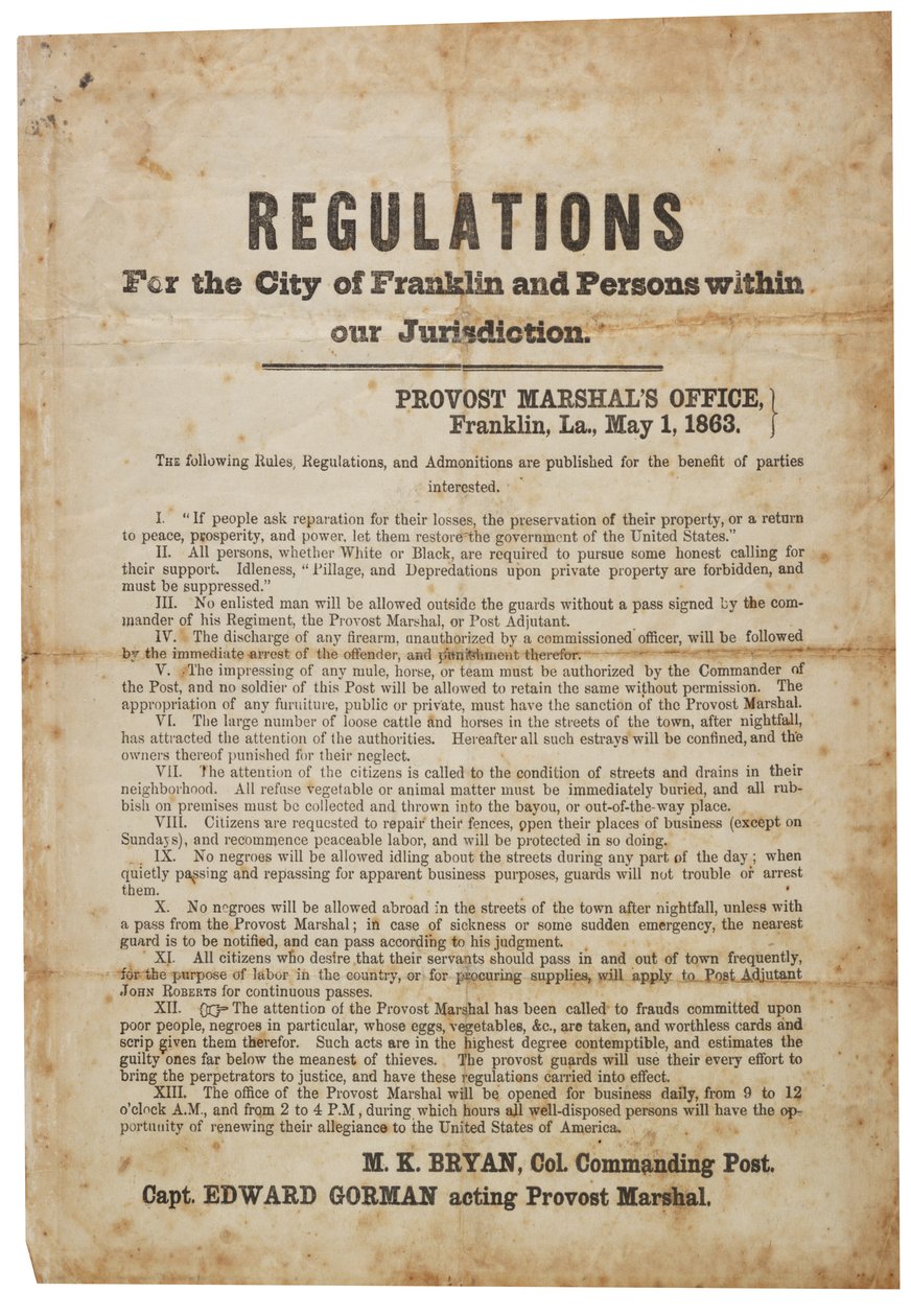 Règlements pour la ville de Franklin, 1er mai 1863 - American School