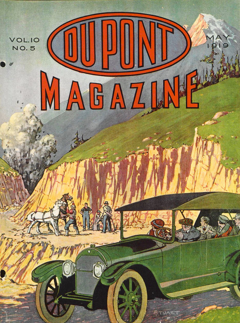 Construction de routes, couverture du DuPont Magazine, mai 1919 - American School