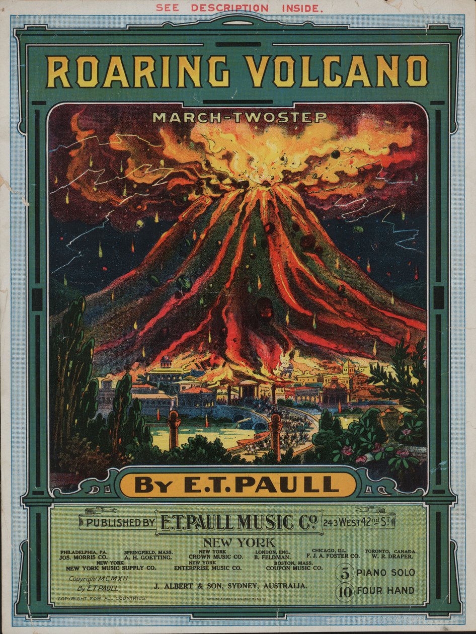Volcan rugissant (lithographie couleur) - American School