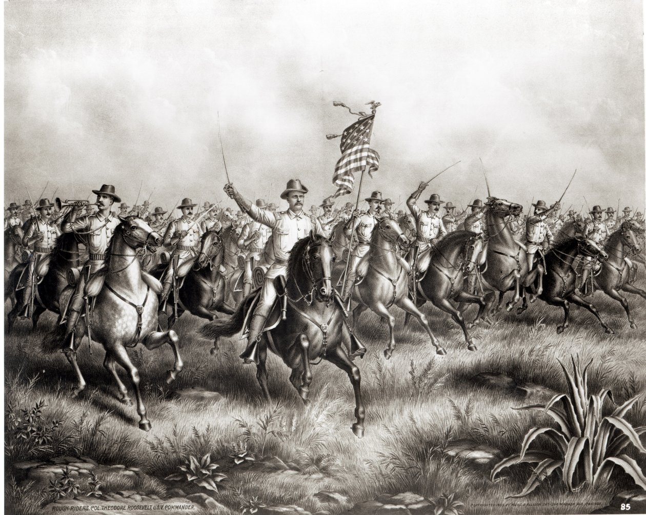 Cavaliers téméraires : Colonel Theodore Roosevelt, commandant américain à San Juan Hill, Santiago, Cuba, 1898 - American School