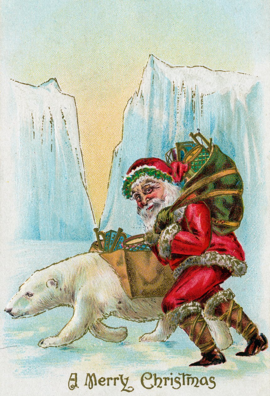Le Père Noël avec un ours polaire au Pôle Nord - American School