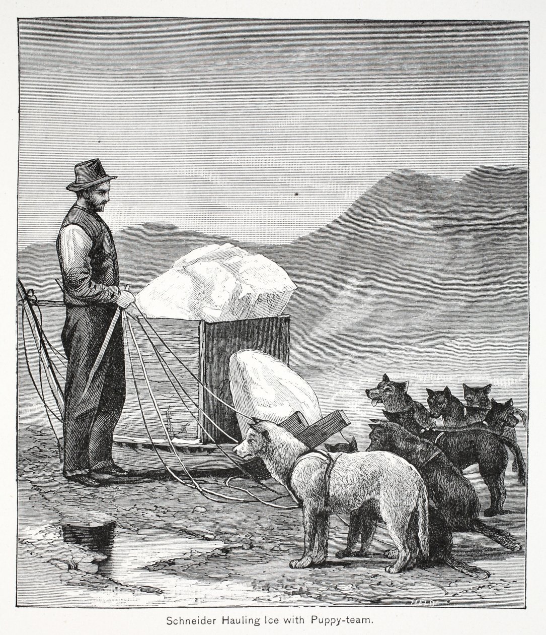 Schneider transportant de la glace avec l
