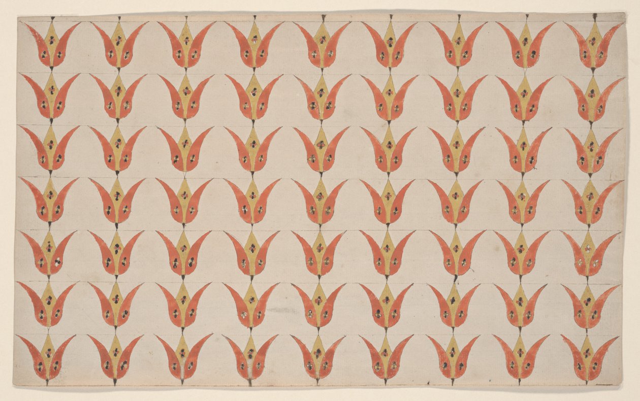 Sept rangées de tulipes, peinture Fraktur, c.1800-20 - American School