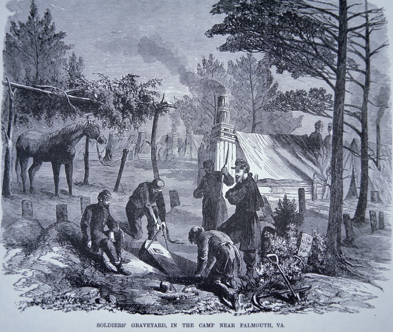 Cimetière des soldats dans le camp près de Falmouth, Virginie (lithographie) - American School
