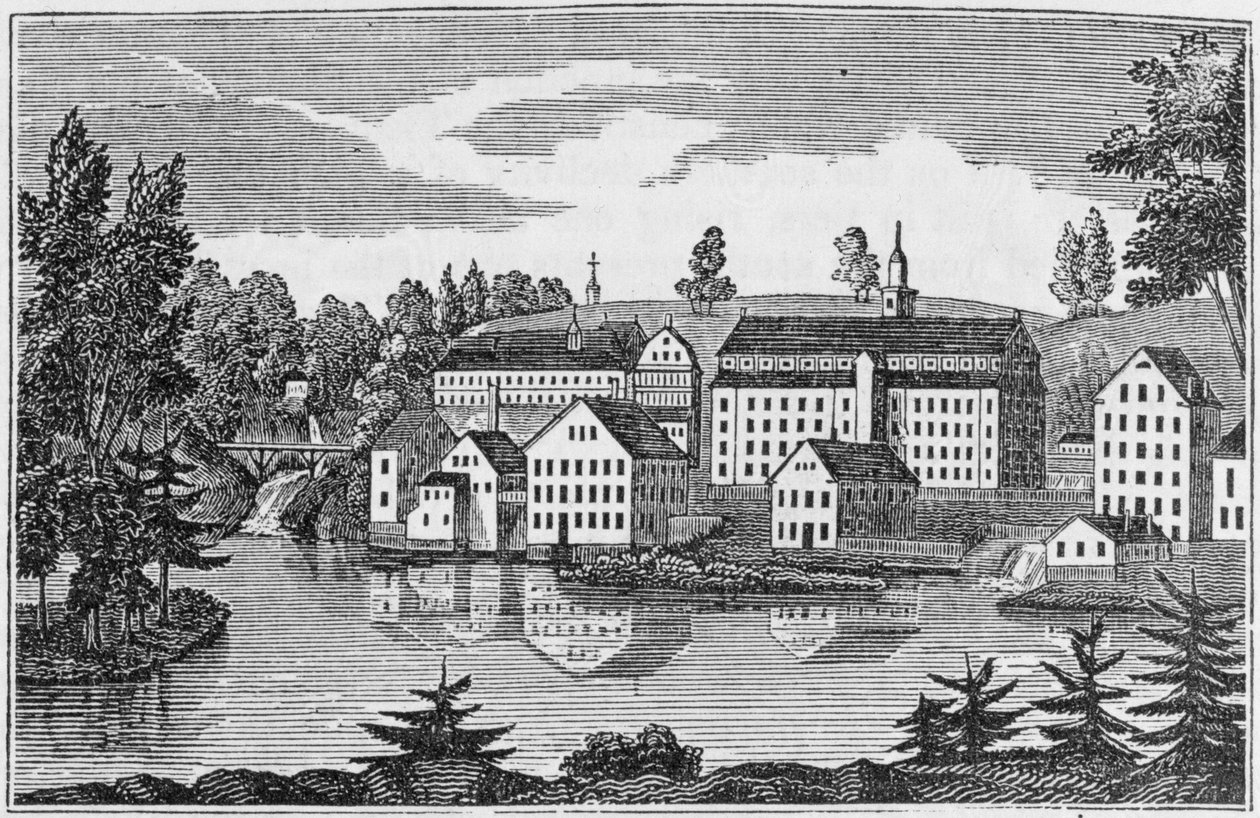 Vue sud-est des usines aux chutes de Yantic, Norwich, de 