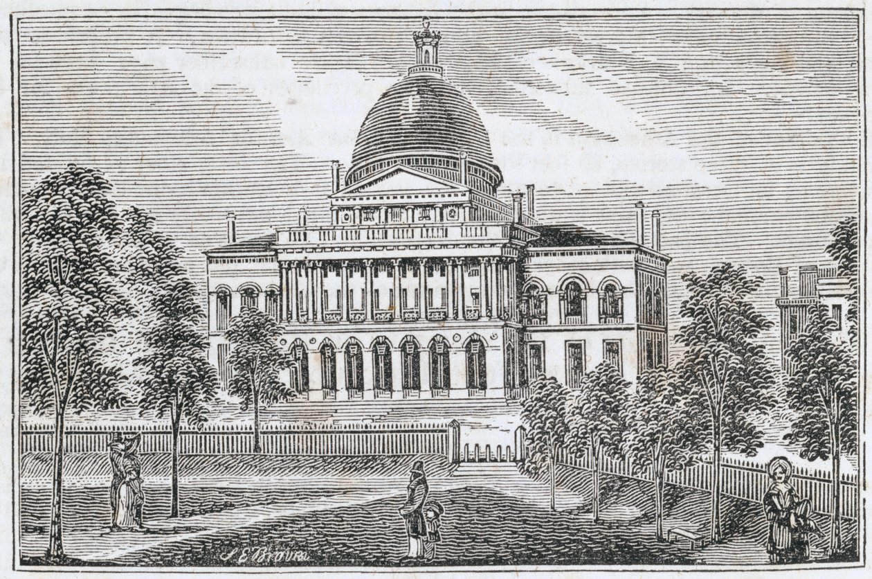 Vue sud de la State House à Boston sur Beacon Street, de 