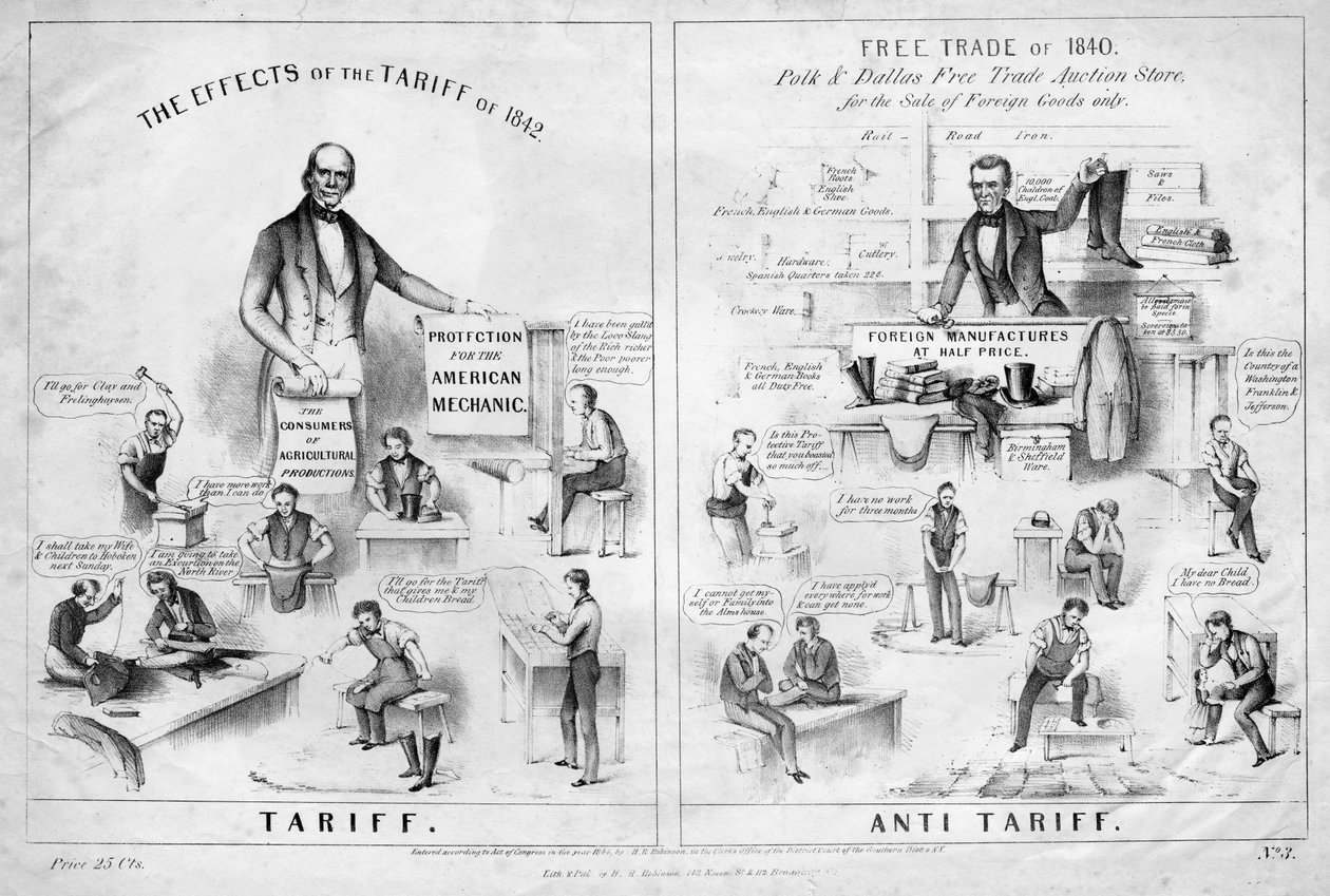 Tarif, anti-tarif, publié par H R Robinson, New York, 1844 - American School