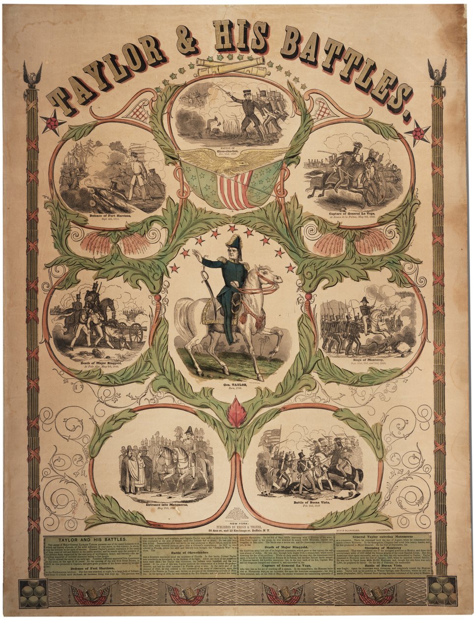 Taylor et ses batailles, imprimé par Rufus Blanchard de Cincinnati et publié par Ensign & Thayer, New York, 1847 - American School