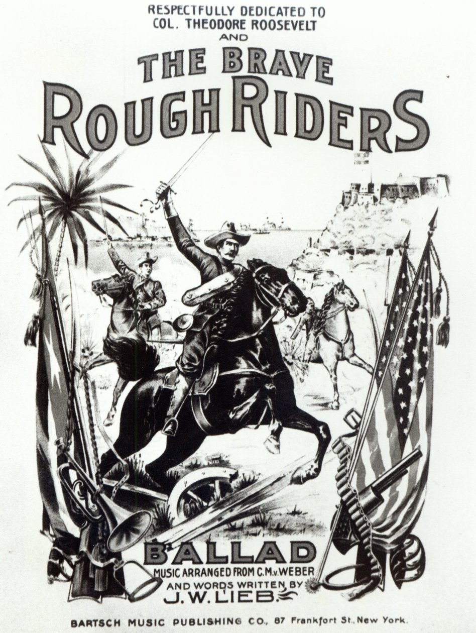 Les Braves Rough Riders, couverture de la chanson, imprimée par Bartsch Music Publishing Co, New York - American School