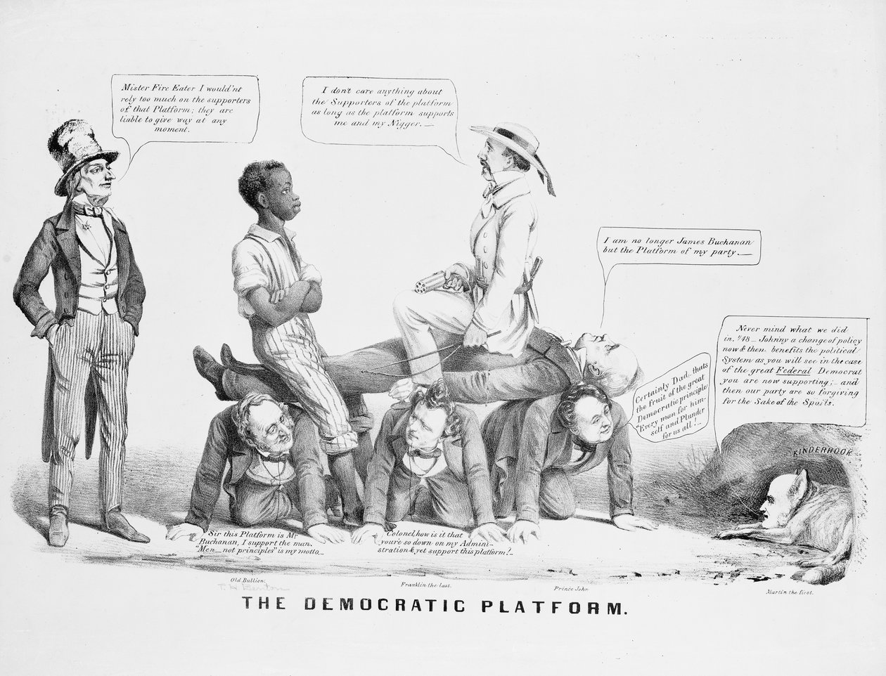 "La plateforme démocratique" caricature politique commentant la position du parti démocrate sur l