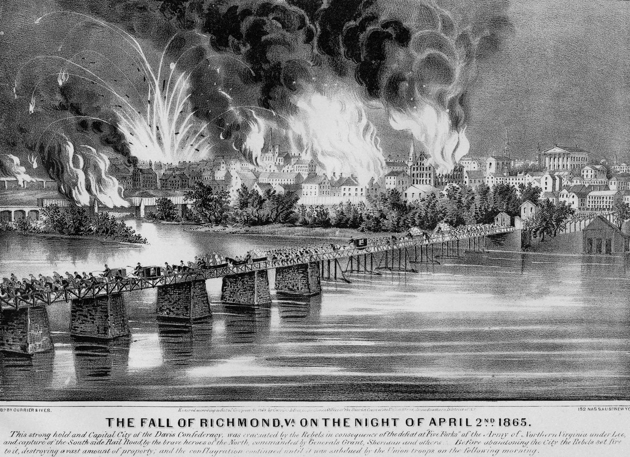La chute de Richmond, Va. dans la nuit du 2 avril 1865, pub. par Currier & Ives, 1865 - American School
