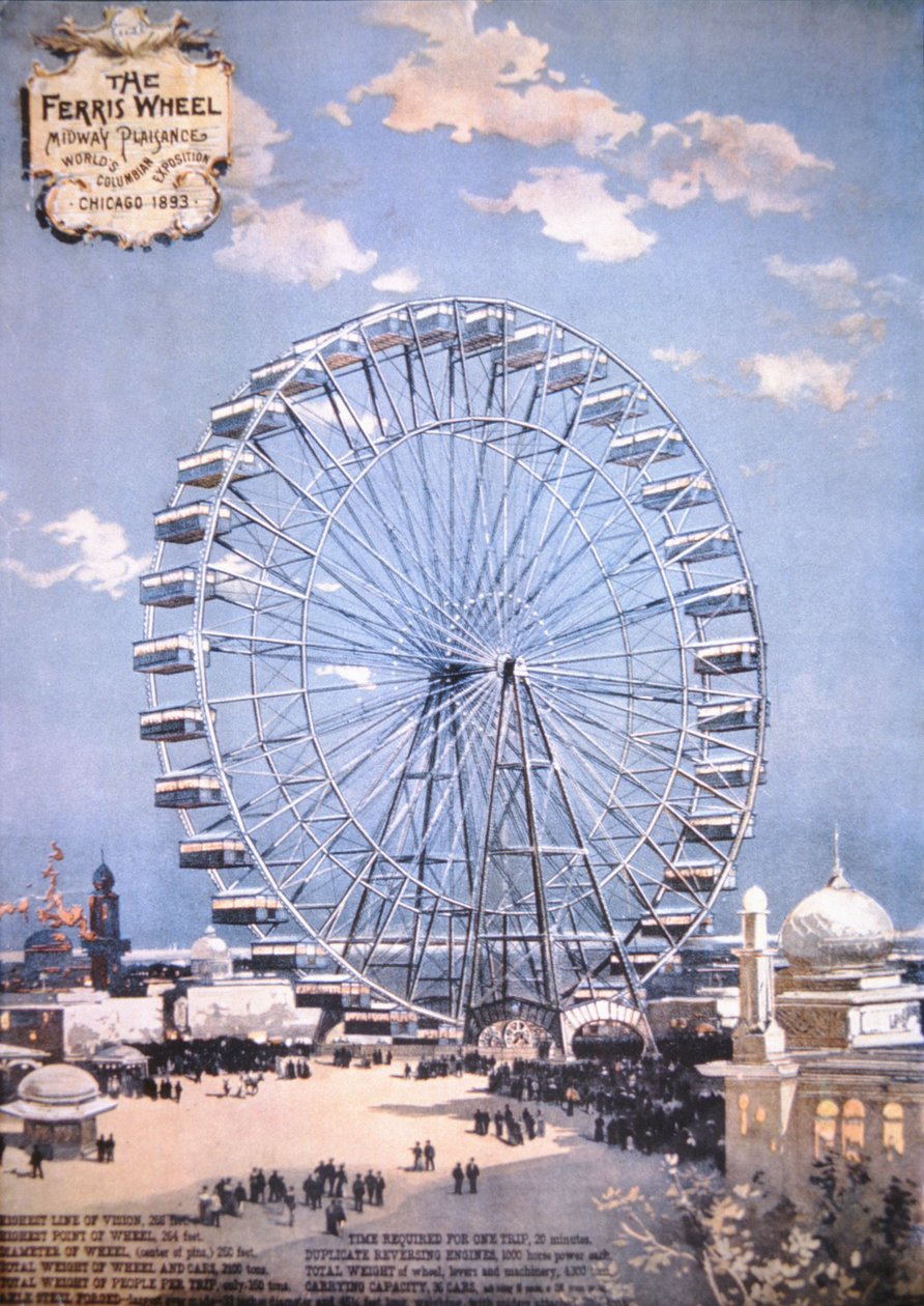 La grande roue, Midway Plaisance, Exposition universelle de Chicago 1893 - American School