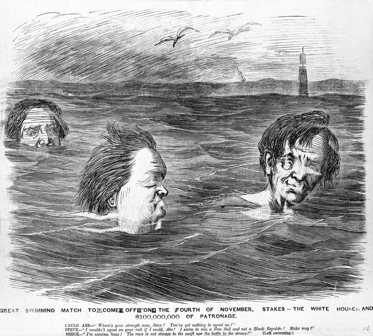 La grande compétition de natation à venir le 4 novembre, vers 1860 - American School