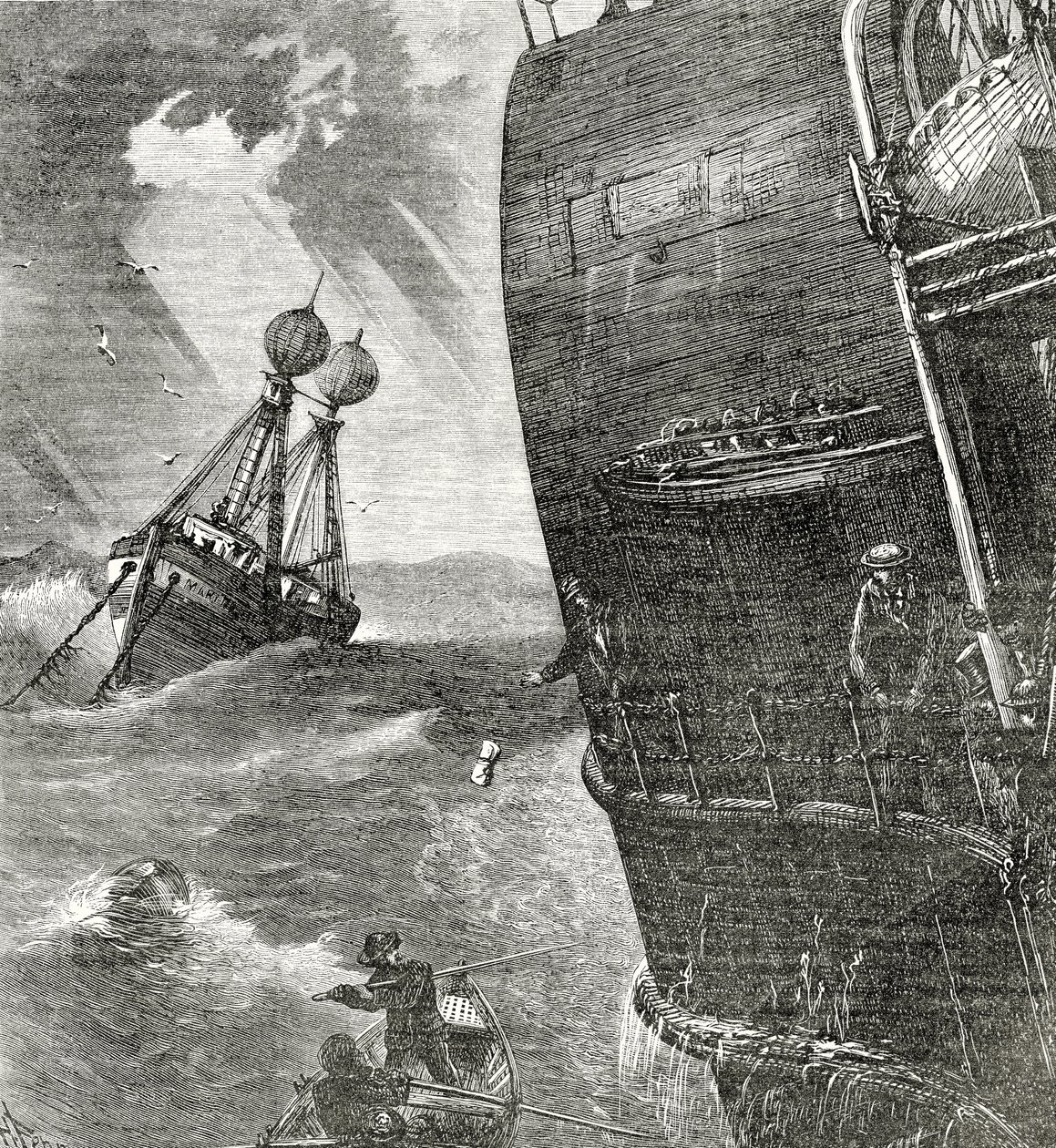 Le bateau-phare et le vapeur entrant, illustration de couverture de Appletons Journal, 4 mai 1872 - American School