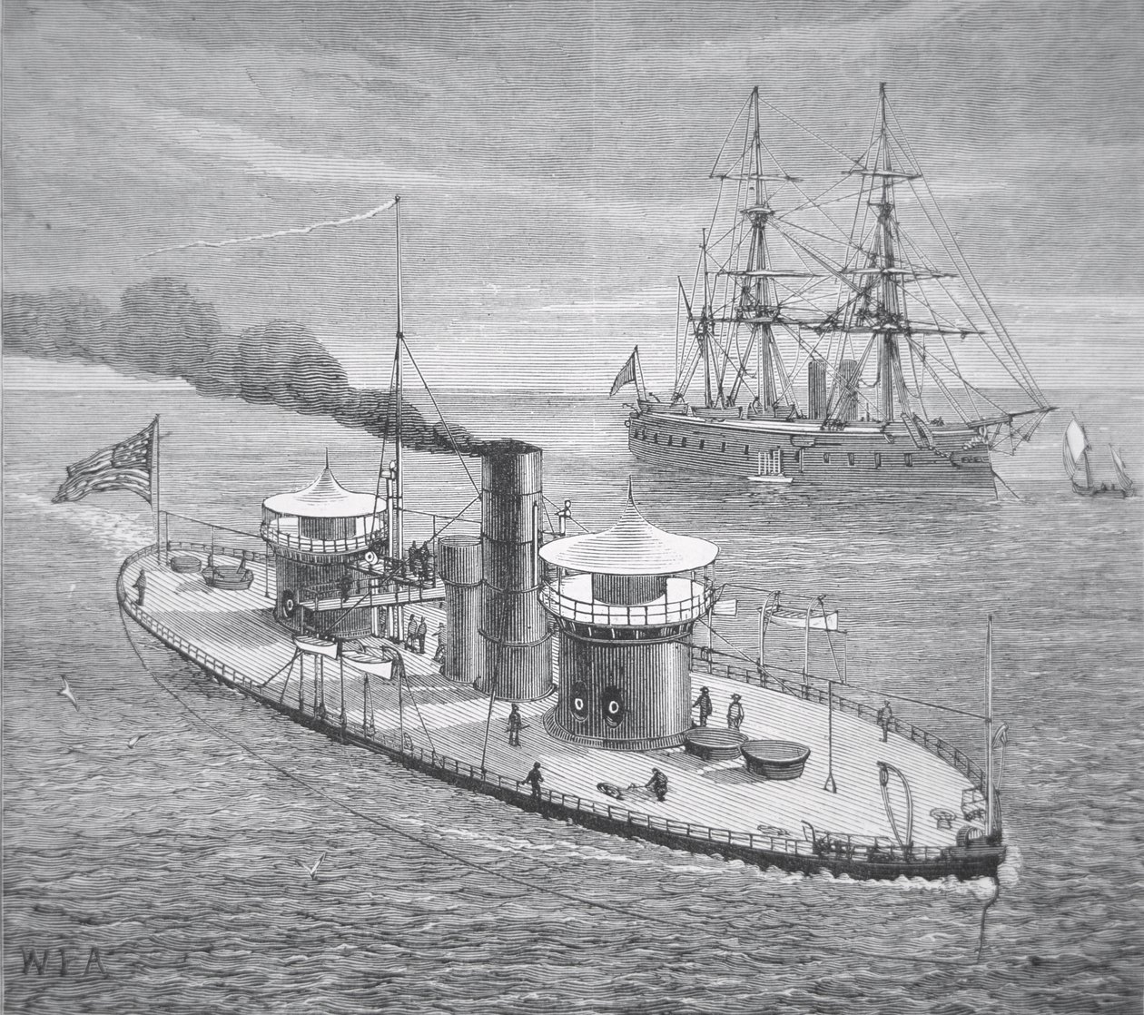 Le Miantonoma, monitor cuirassé à double tourelle lancé en 1863 - American School