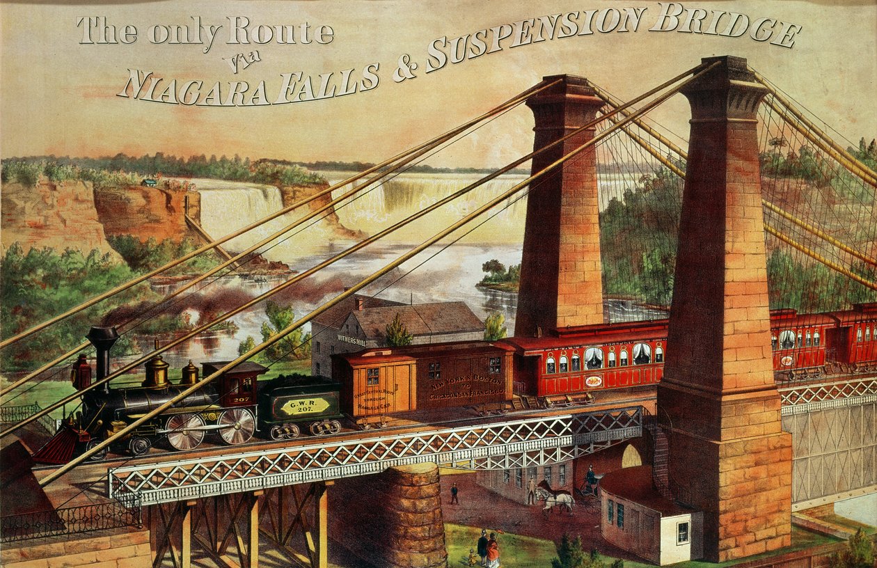 La seule route via les chutes du Niagara et le pont suspendu, 1876 - American School