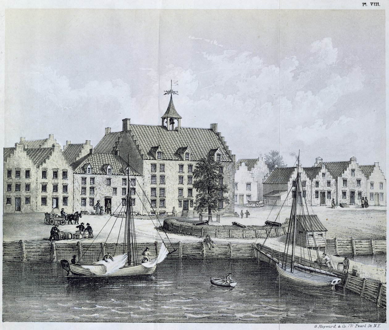 Le Stadthuys de New York en 1679, coin de Pearl Street et Coentijs Slip, du Journal d
