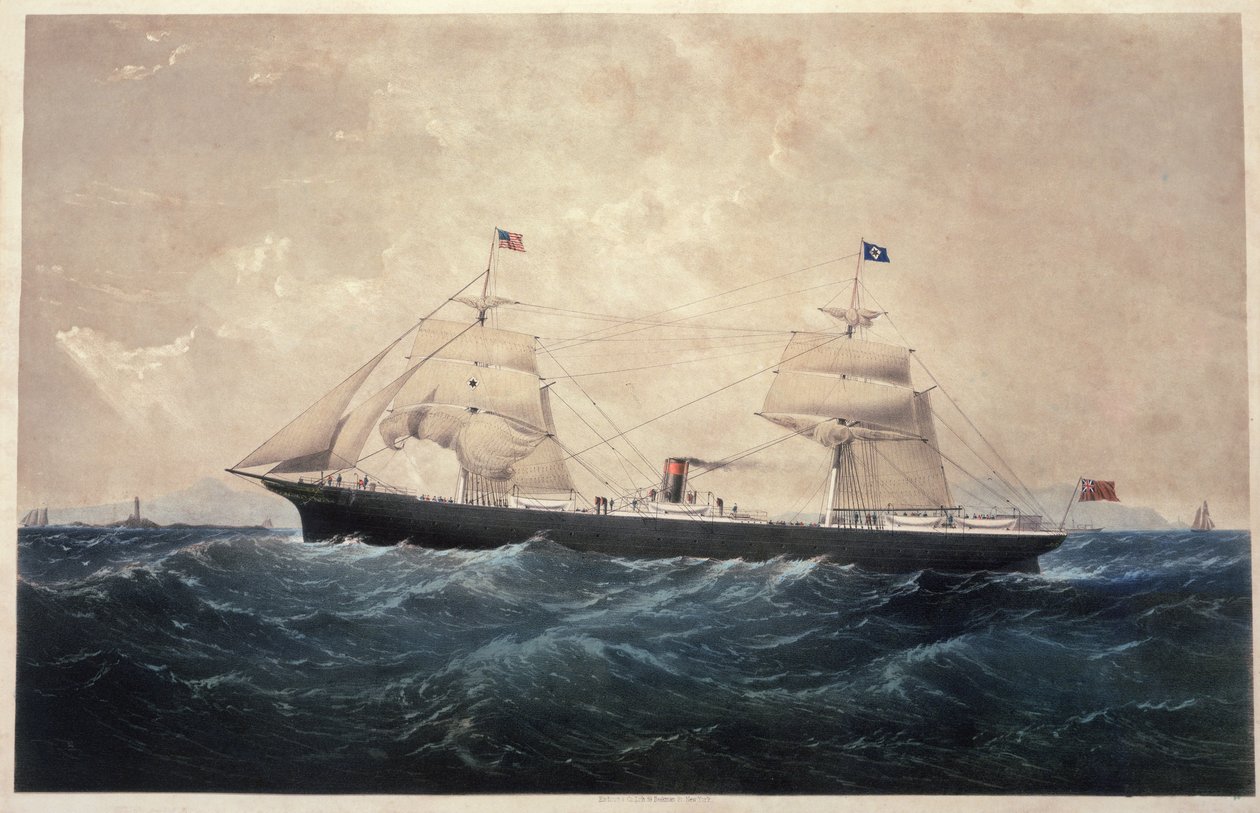 Le vapeur Manhattan (huile sur toile) - American School