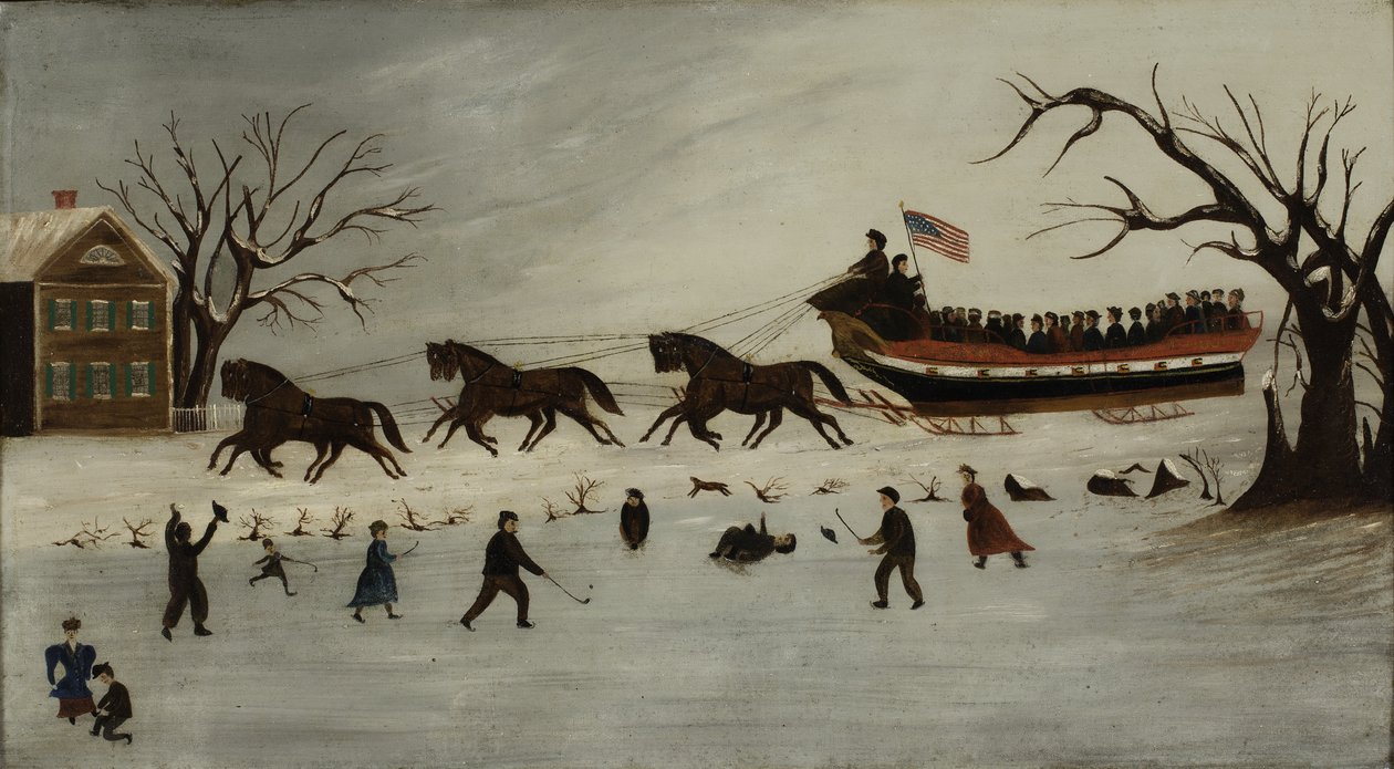 Les suffragettes en promenade en traîneau, 1870-90 - American School